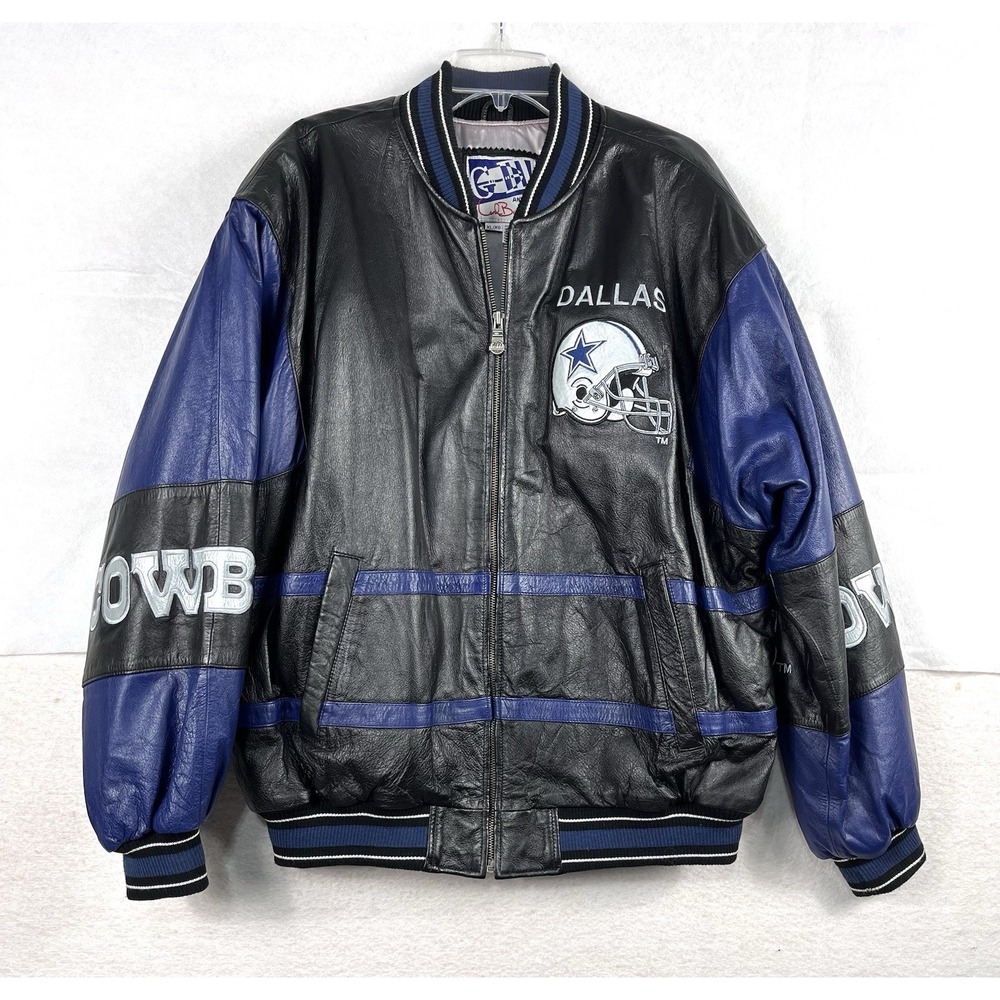 VTG G-III Carl Banks Dallas Cowboys Leather Jacket NFL Blue Black Mens XL Zipper